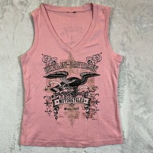 Harley Davidson Motorcycles Tank Top V Neck Blue Ridge Hickory NC Eagle‎ Sz M